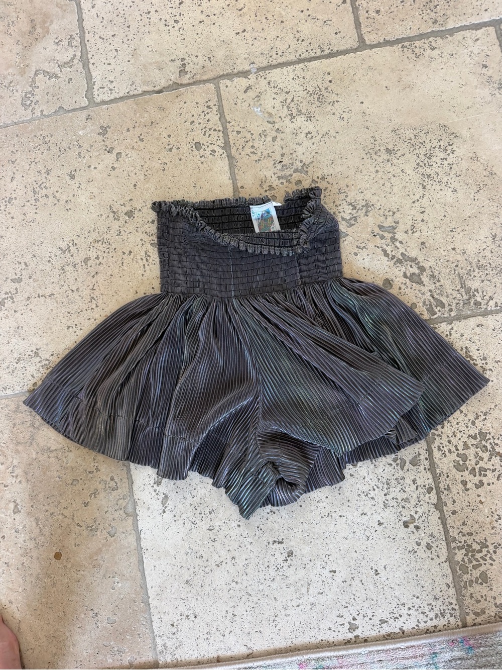 Queen of sparkles skort shorts gray silver metallic green pink yellow hues S